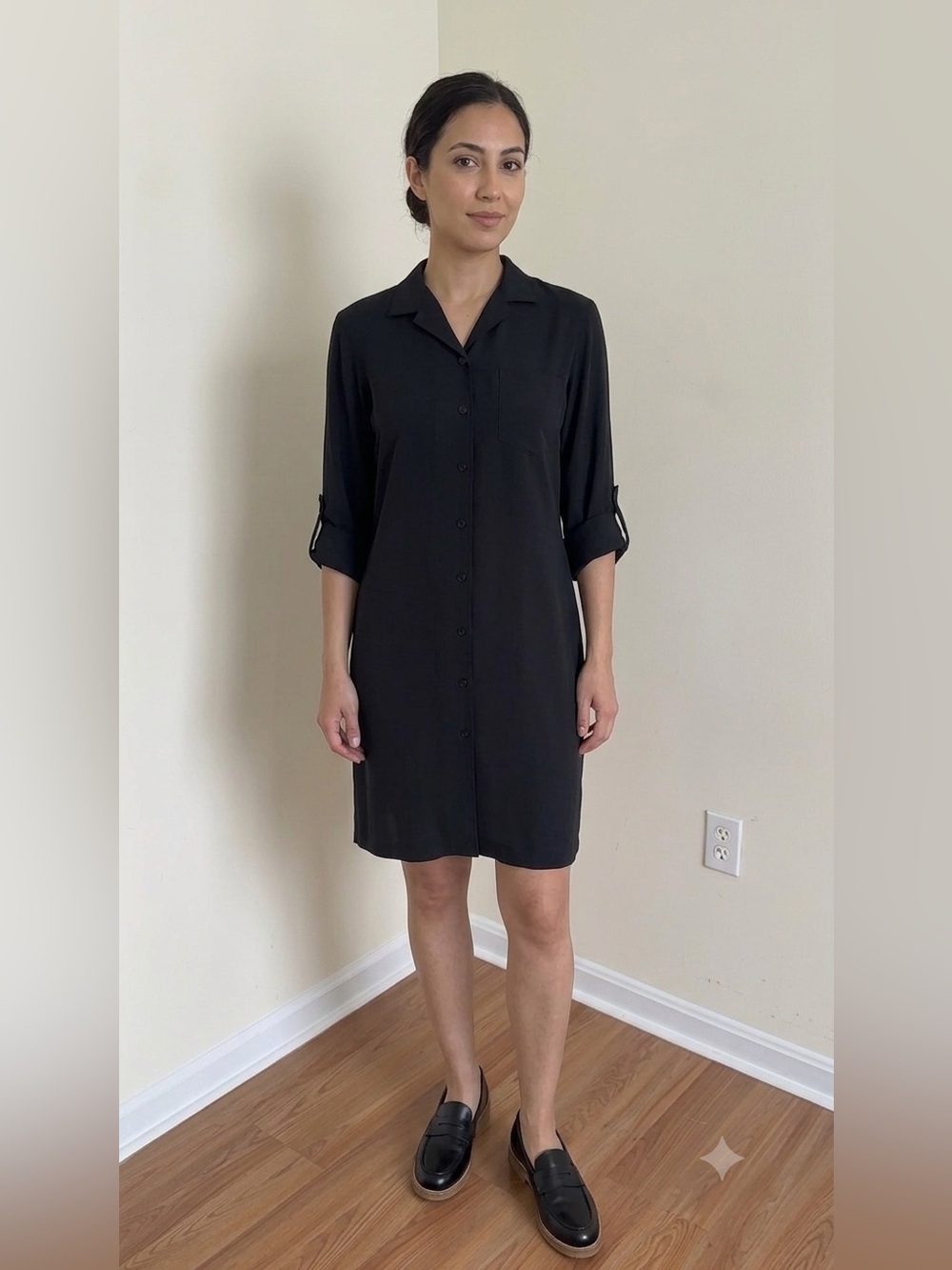 Lauren Ralph Lauren Black 100% Silk Button-Down Dress Womenβs Sz 8P